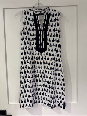 Duffield Lane White Dress with Navy Sailboat Print